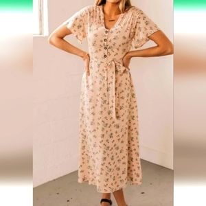 Roolee Floral Maxi dress Peach Pink Medium NWT